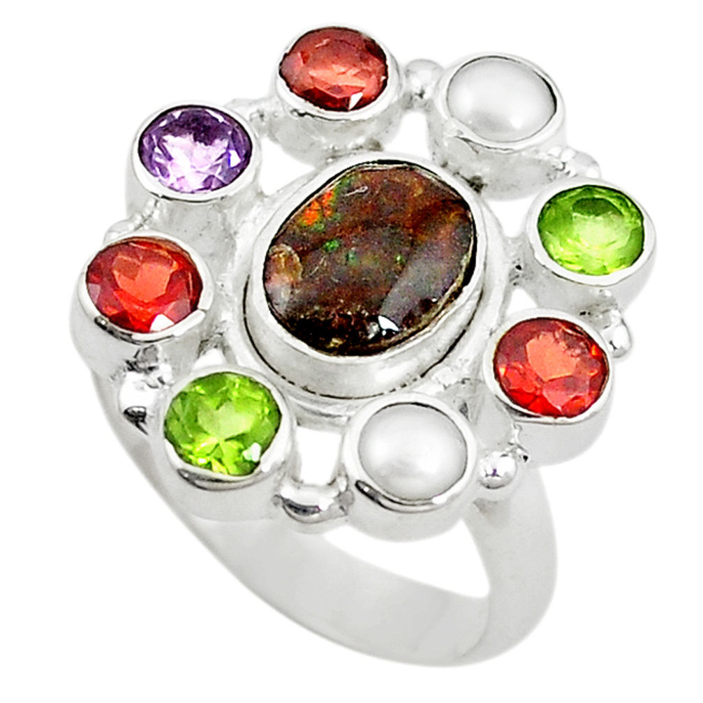 lor ammolite (canadian) pearl 925 silver ring size 7.5 d10590