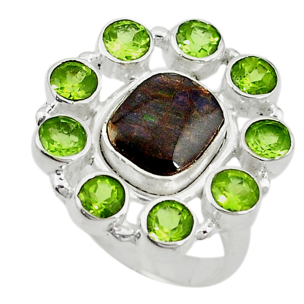 lor ammolite (canadian) peridot 925 silver ring size 7 d10591