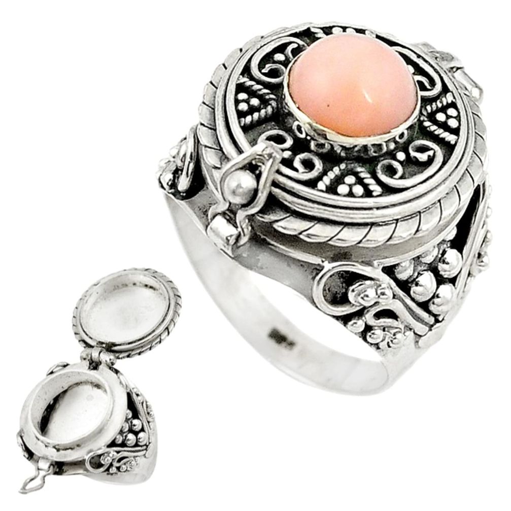 Natural pink opal 925 sterling silver poison box ring size 8.5 d10599