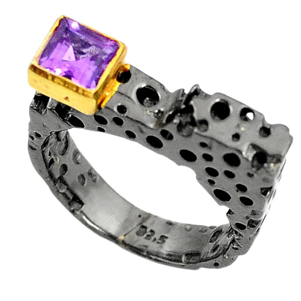 Natural purple amethyst black rhodium 925 silver 14k gold ring size 7.5 d10630