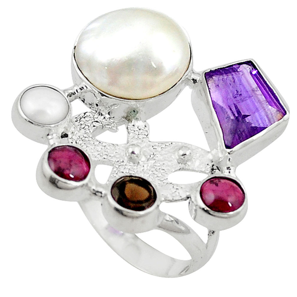 ver natural white pearl amethyst garnet ring size 7 d10679