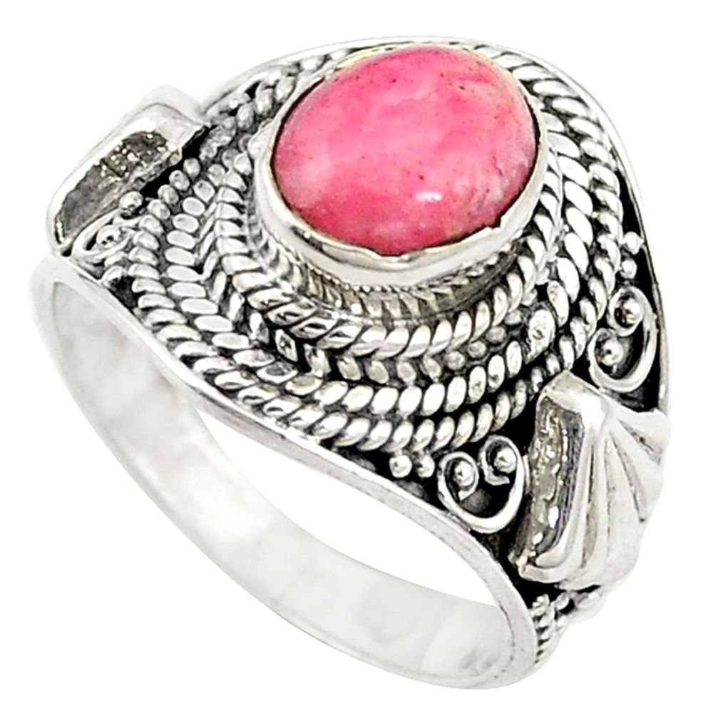 Natural pink rhodochrosite inca rose (argentina) 925 silver ring size 7 d10710