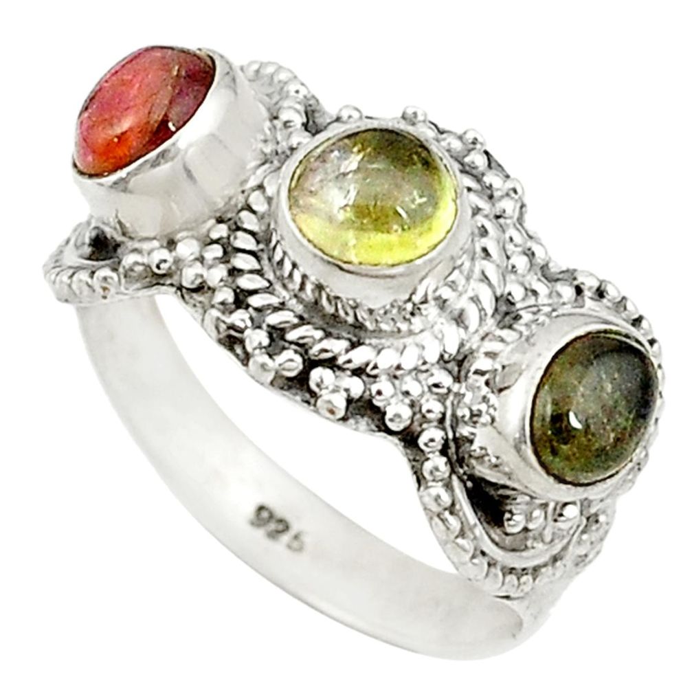 Natural multi color tourmaline 925 sterling silver ring size 6.5 d10762