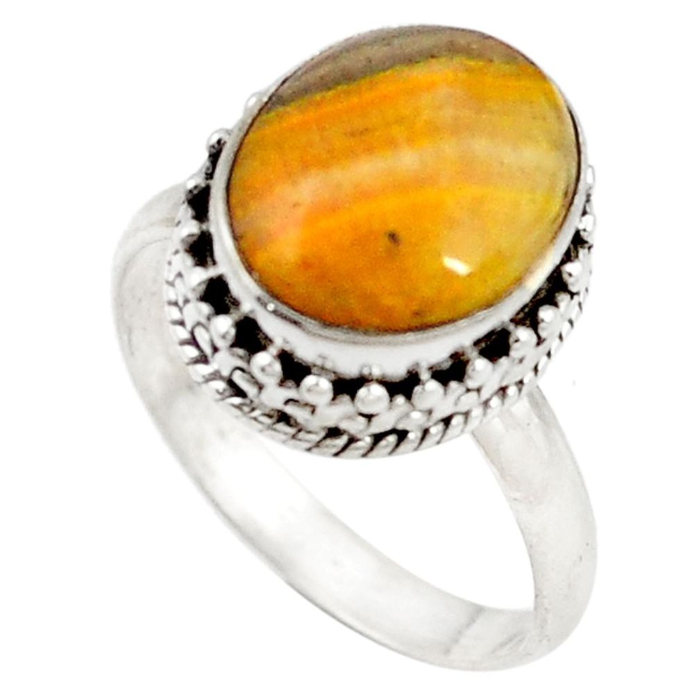 Natural yellow bumble bee australian jasper 925 silver ring size 7.5 d10808