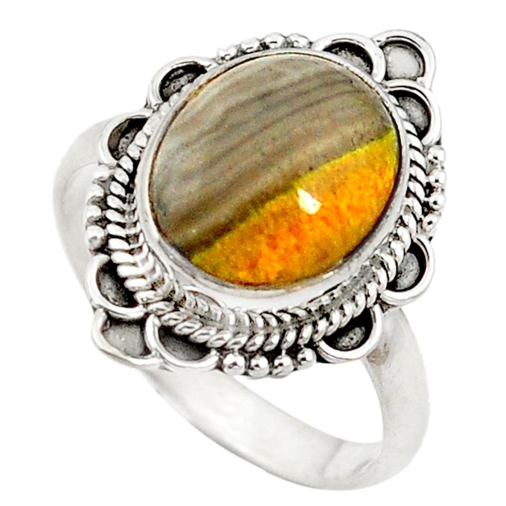 Natural yellow bumble bee australian jasper 925 silver ring size 8 d10813