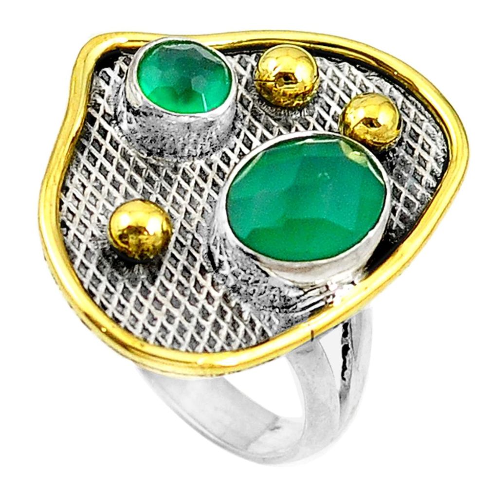 925 silver natural green chalcedony 14k gold ring jewelry size 8.5 d10858