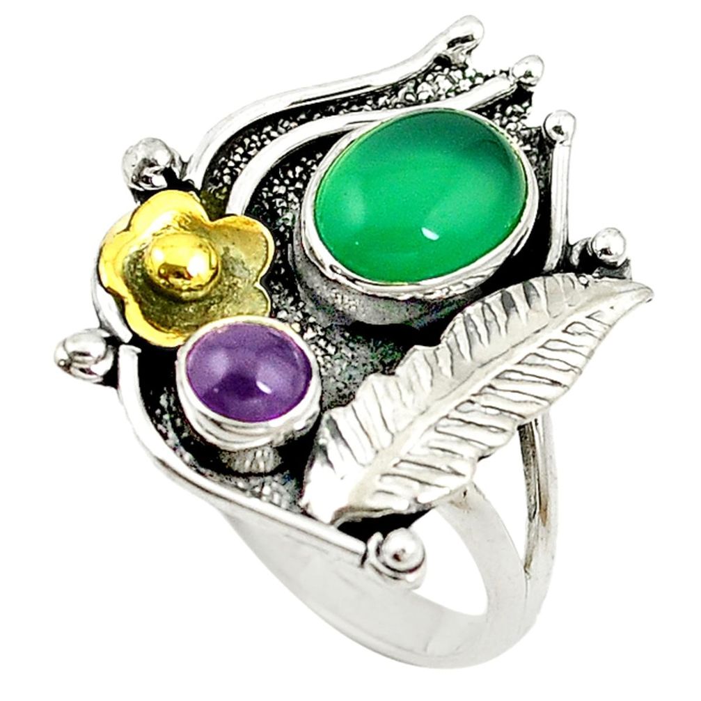 Natural green chalcedony amethyst 925 sterling silver ring size 6 d10883