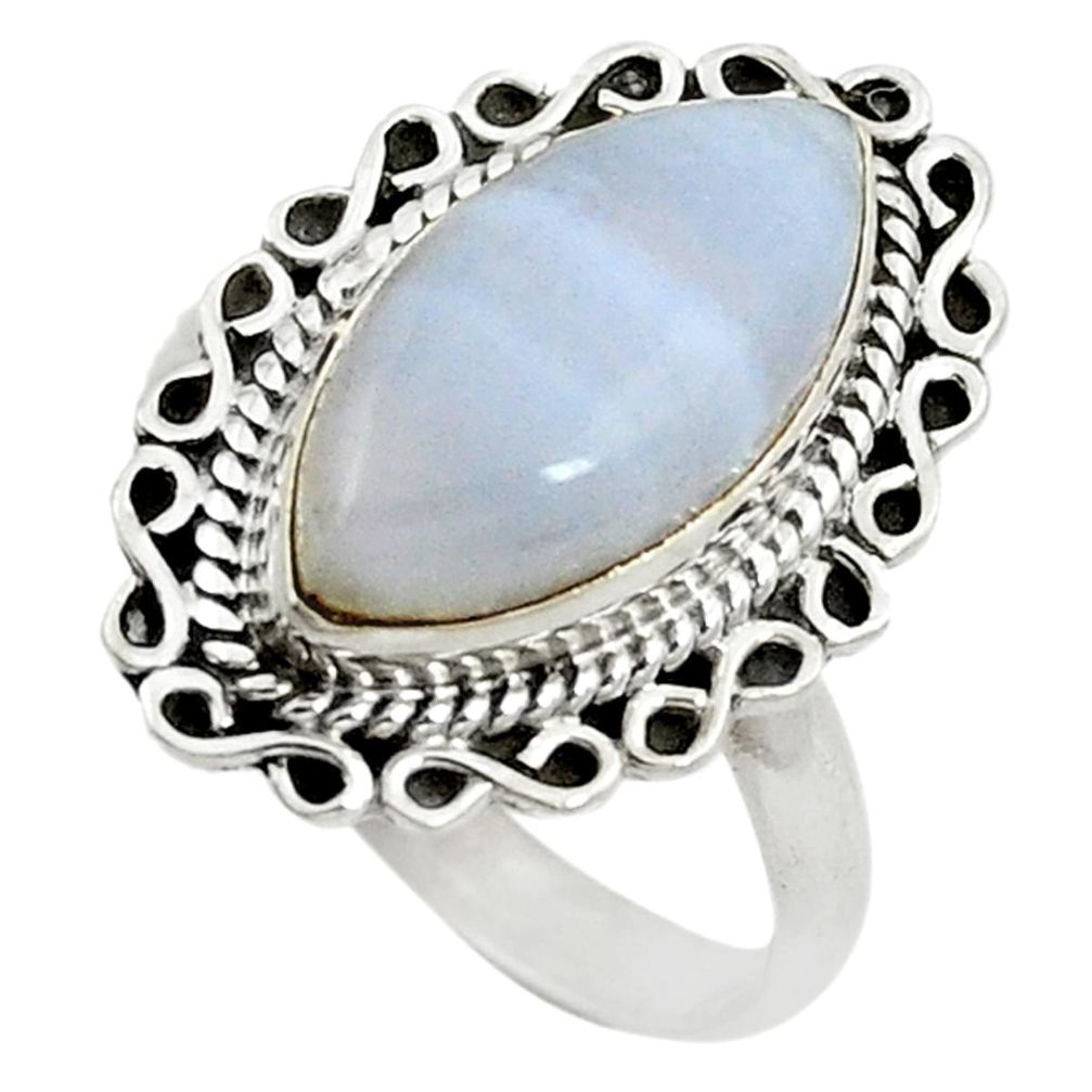 Natural blue lace agate marquise 925 sterling silver ring jewelry size 7 d11015