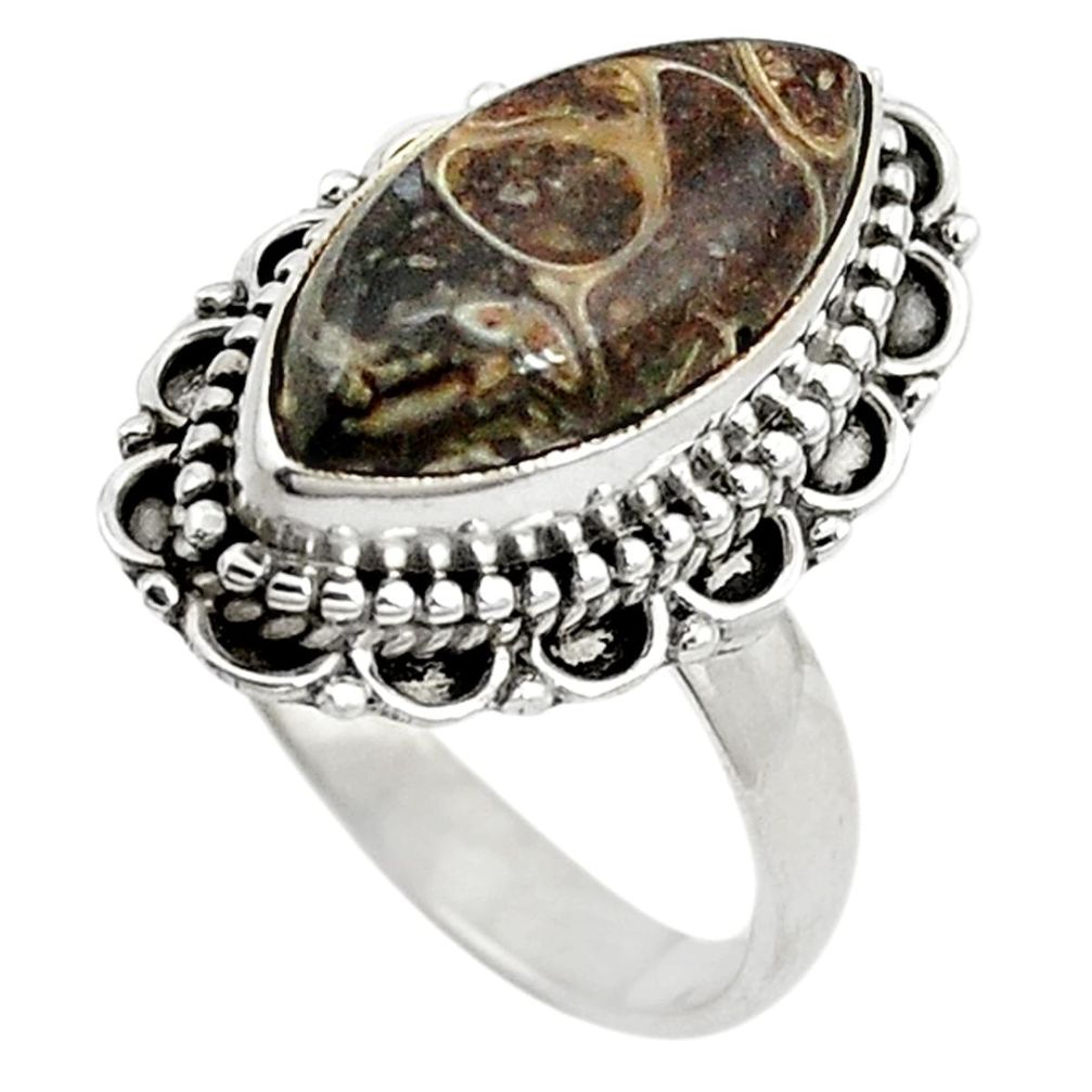 al brown turritella fossil snail agate ring size 7.5 d11031