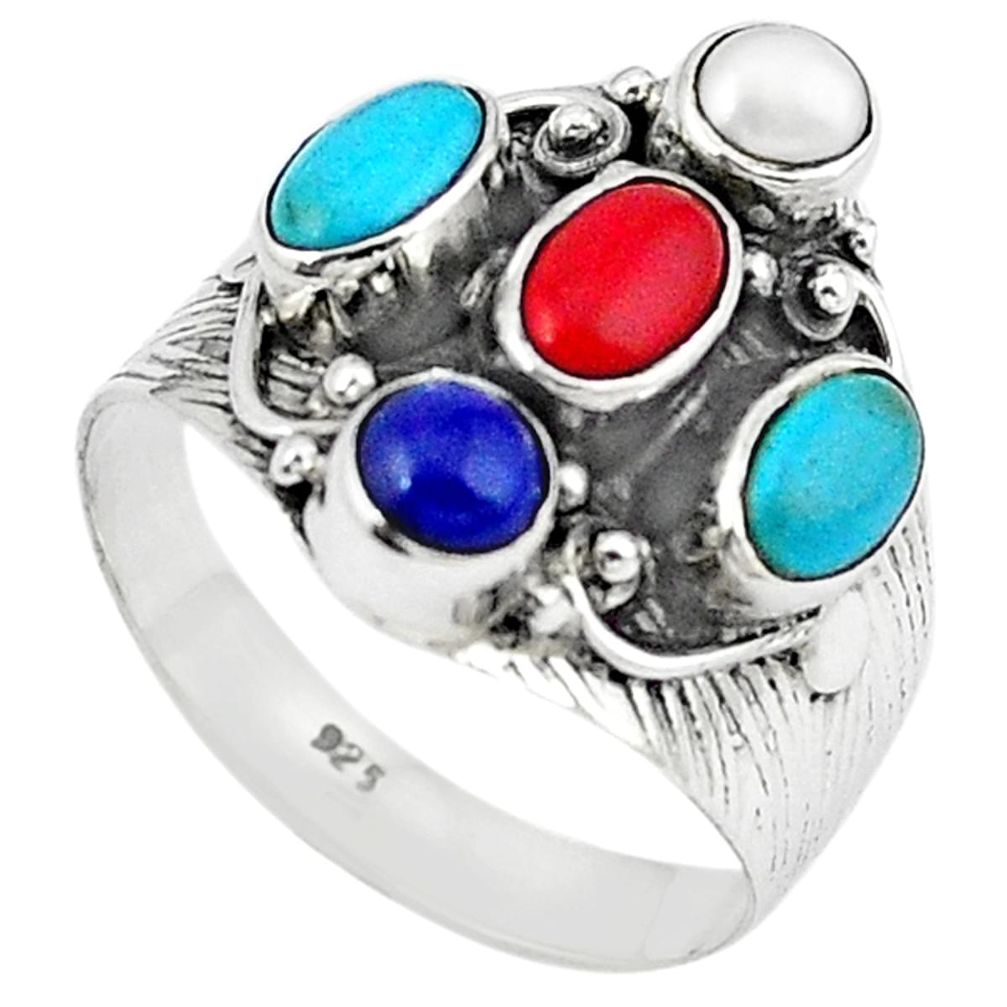 925 silver red coral sleeping beauty turquoise ring jewelry size 8 d13539