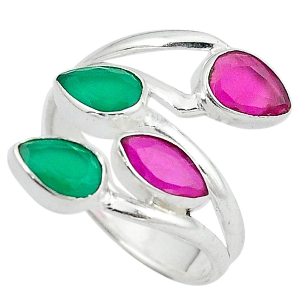 Red ruby green emerald quartz 925 sterling silver ring size 8 d13763