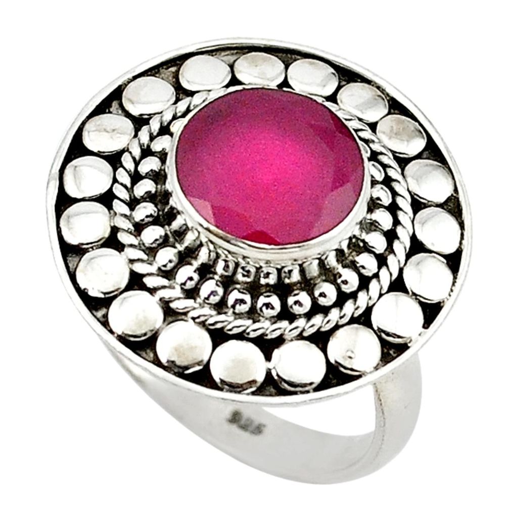 925 sterling silver red ruby quartz round ring jewelry size 8 d13769