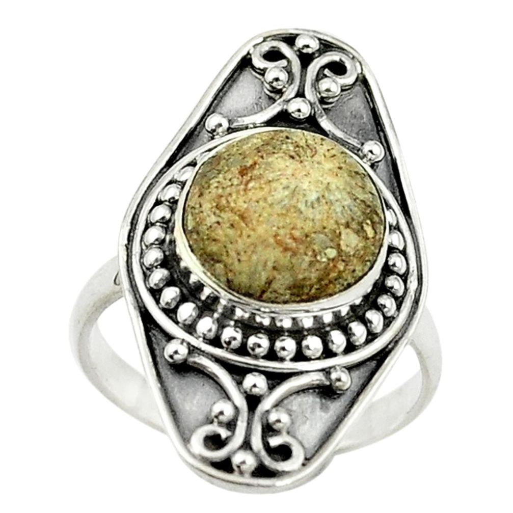 Yellow fossil coral (agatized) petoskey stone 925 silver ring size 7.5 d14309