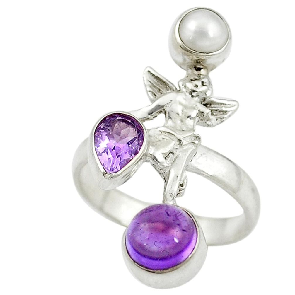 Natural purple amethyst 925 silver angel wings fairy ring size 7 d14382