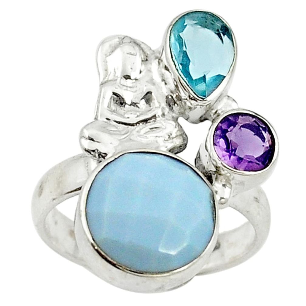 Natural blue owyhee opal amethyst 925 sterling silver ring size 7 d14387