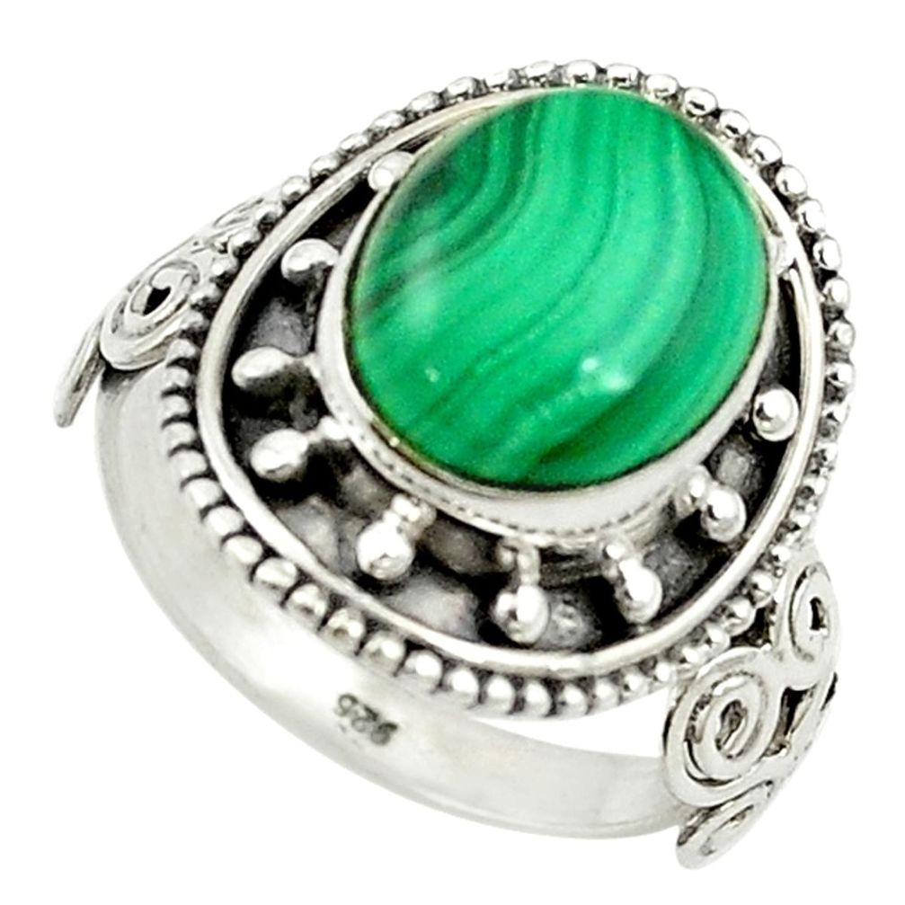925 silver natural green malachite (pilot's stone) ring jewelry size 8.5 d14411