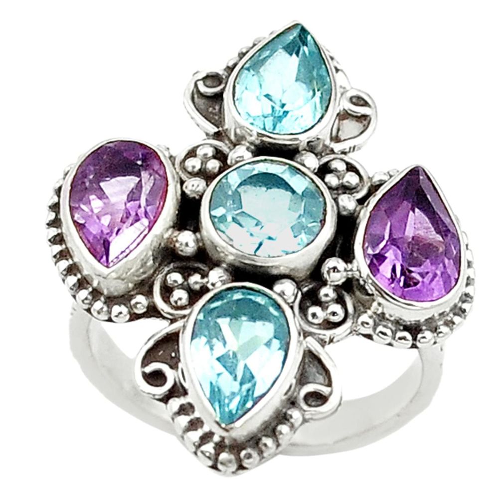 925 sterling silver natural blue topaz purple amethyst ring size 7.5 d14469