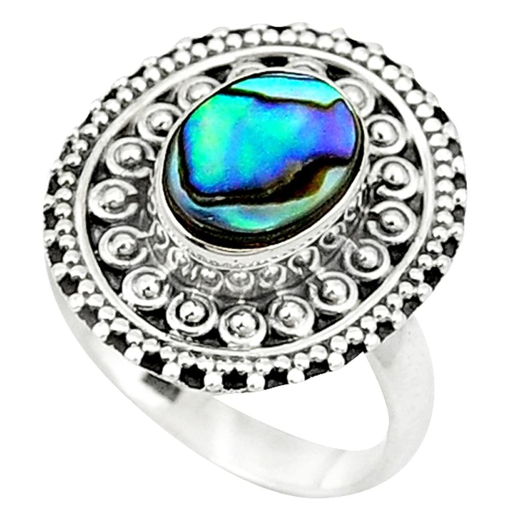 925 sterling silver natural green abalone paua seashell ring size 8 d1513