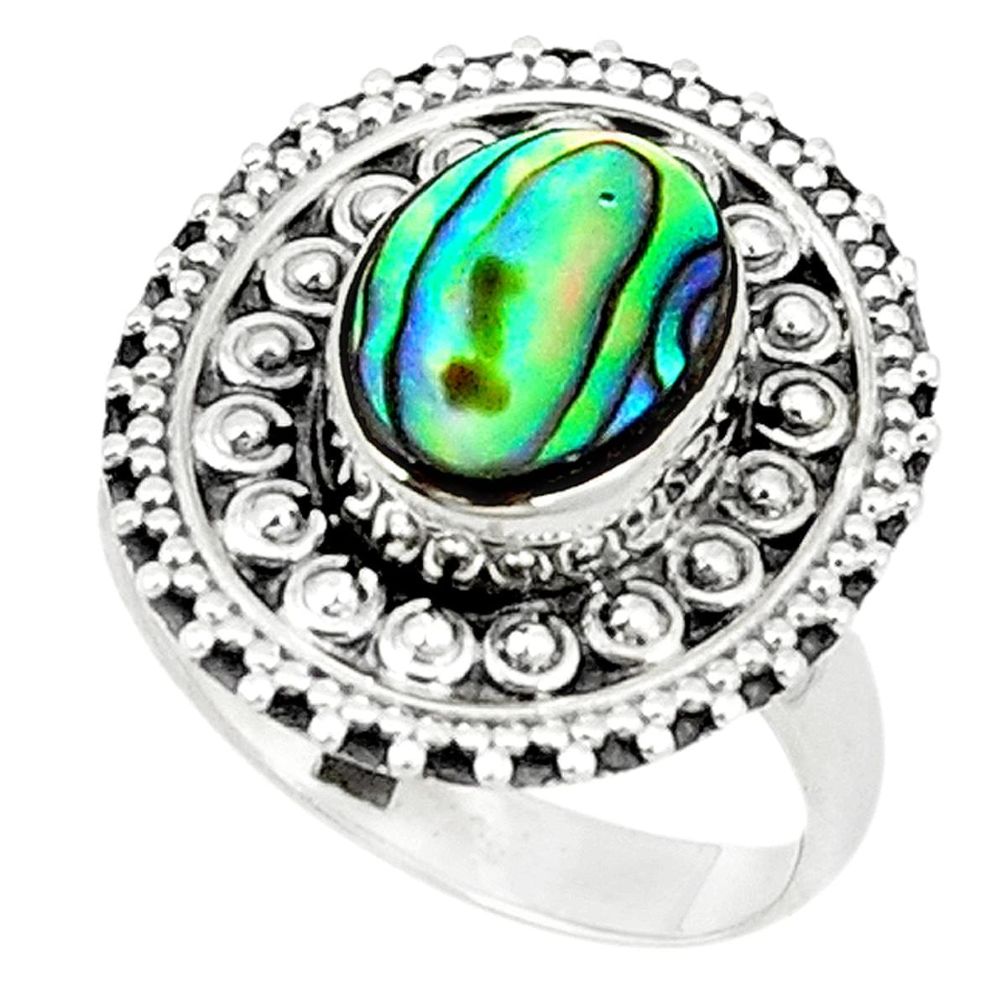 925 silver natural green abalone paua seashell ring jewelry size 7 d1516