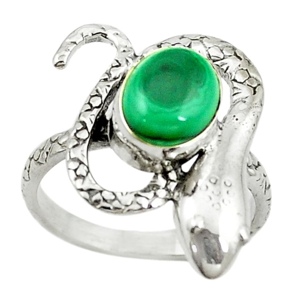 Natural green malachite (pilot's stone) 925 silver snake ring size 8 d15213