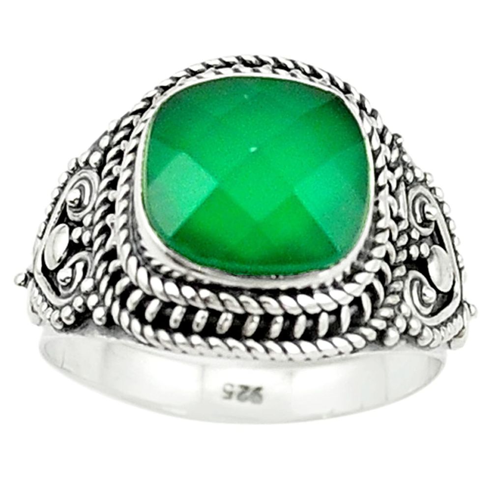 Natural green chalcedony 925 sterling silver ring jewelry size 7.5 d15227