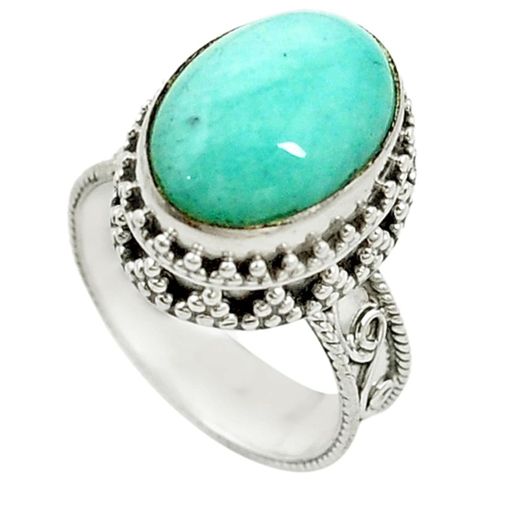 925 sterling silver natural green peruvian amazonite oval ring size 7 d15340