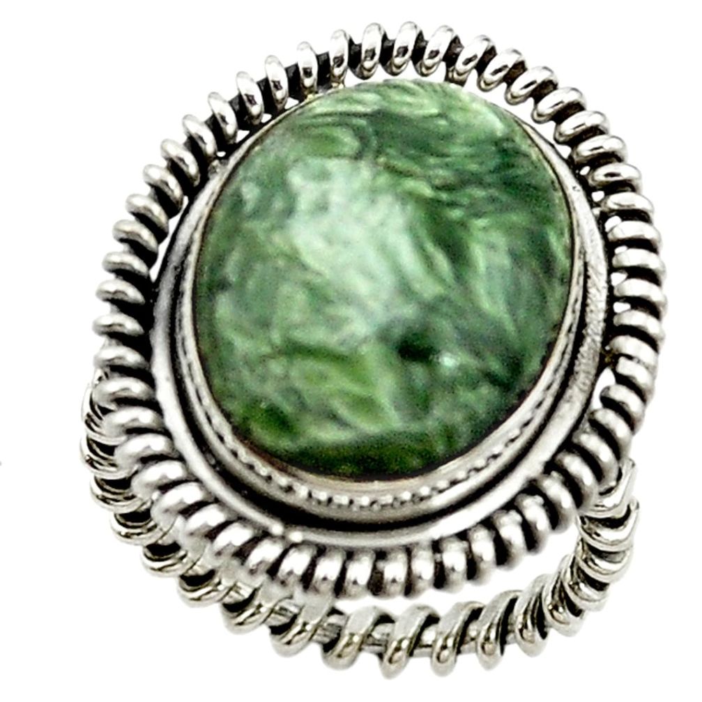 Natural green serpentine 925 sterling silver ring jewelry size 7.5 d15393