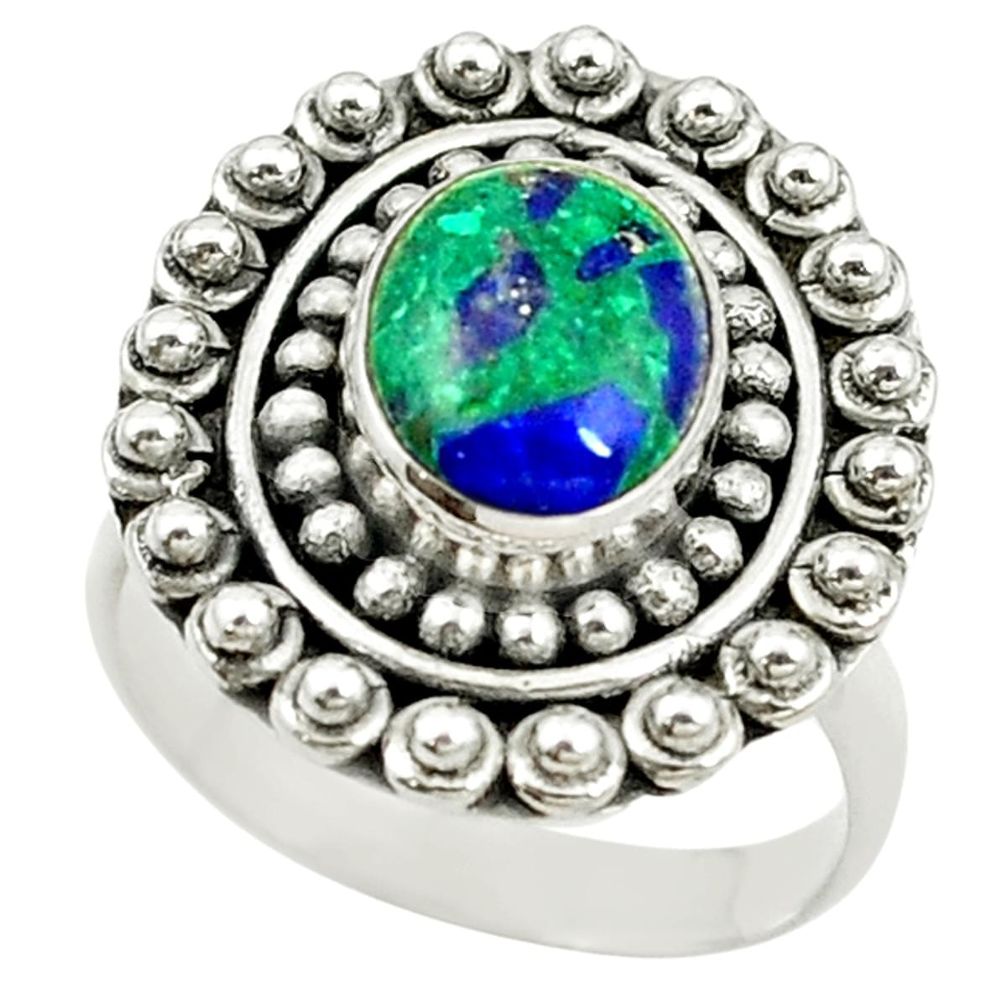 Natural green malachite in azurite 925 silver ring jewelry size 8 d15409