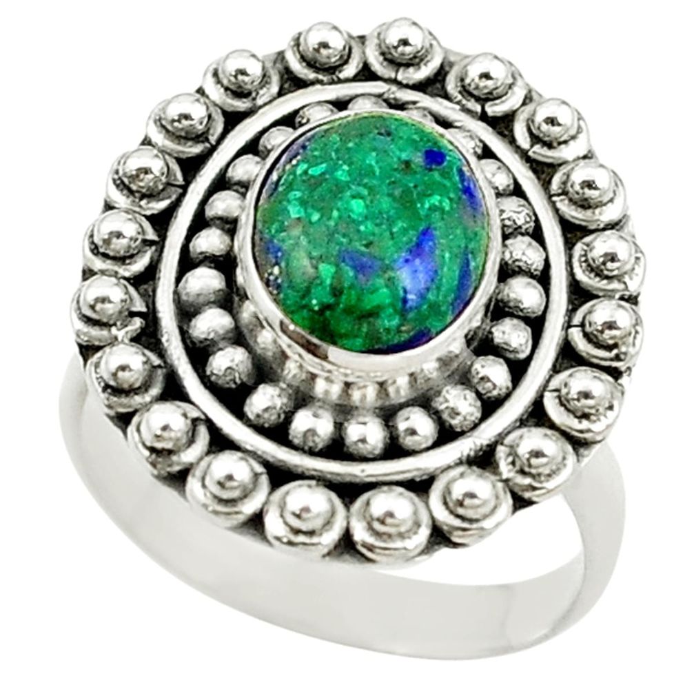 Natural green malachite (pilot's stone) 925 silver ring jewelry size 8 d15412