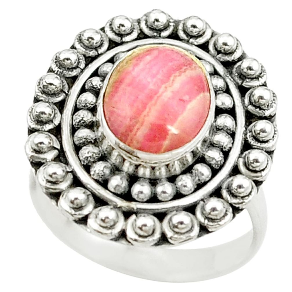 925 silver natural pink rhodochrosite inca rose (argentina) ring size 7 d15419