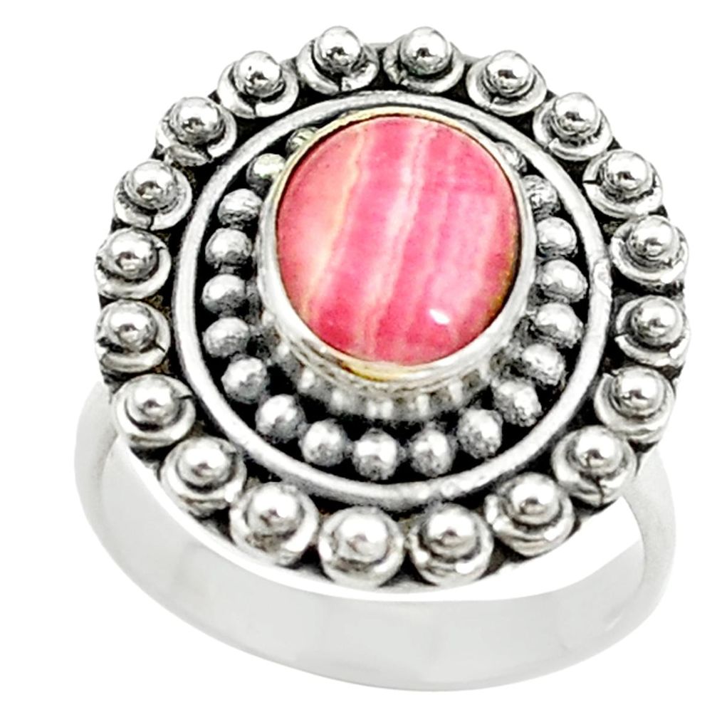 Natural pink rhodochrosite inca rose (argentina) 925 silver ring size 8 d15430