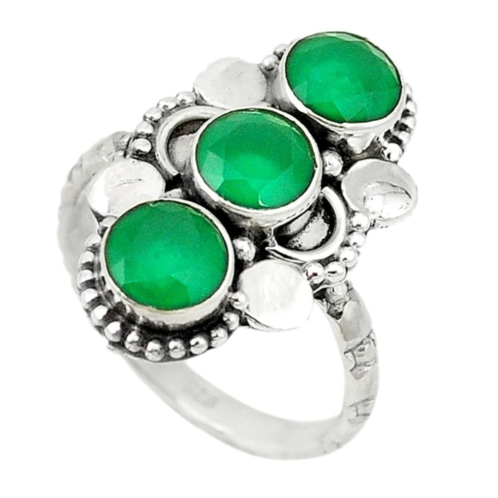 Green emerald quartz round 925 sterling silver ring jewelry size 7 d1639