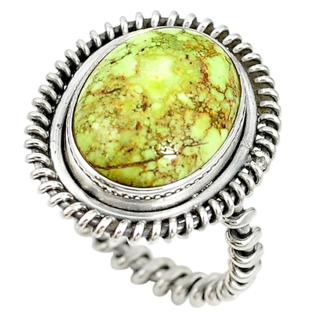Natural yellow lizardite (meditation stone) 925 silver ring size 8 d16901