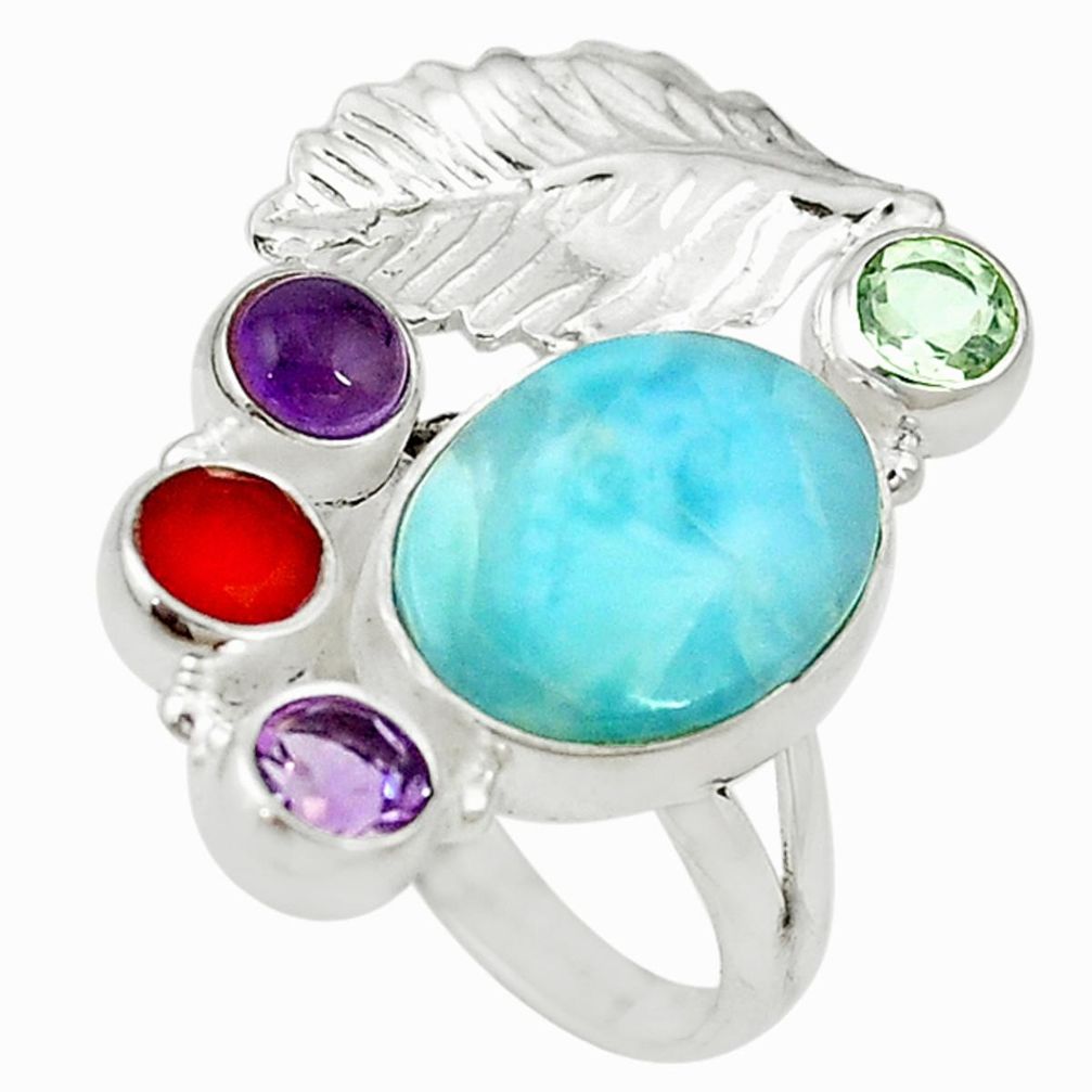 Natural blue larimar cornelian (carnelian) 925 silver ring size 7.5 d16963