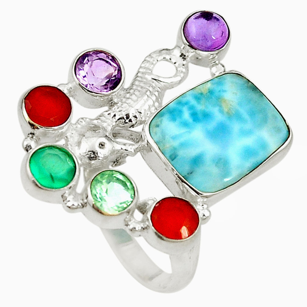 Natural blue larimar cornelian (carnelian) 925 silver ring size 6.5 d16974