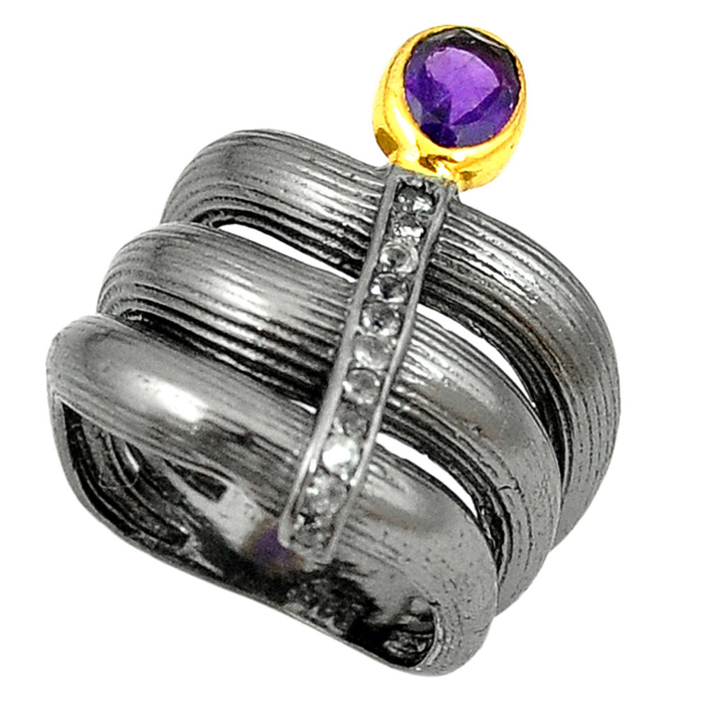 Natural purple amethyst topaz 925 silver black rhodium ring size 6.5 d17016