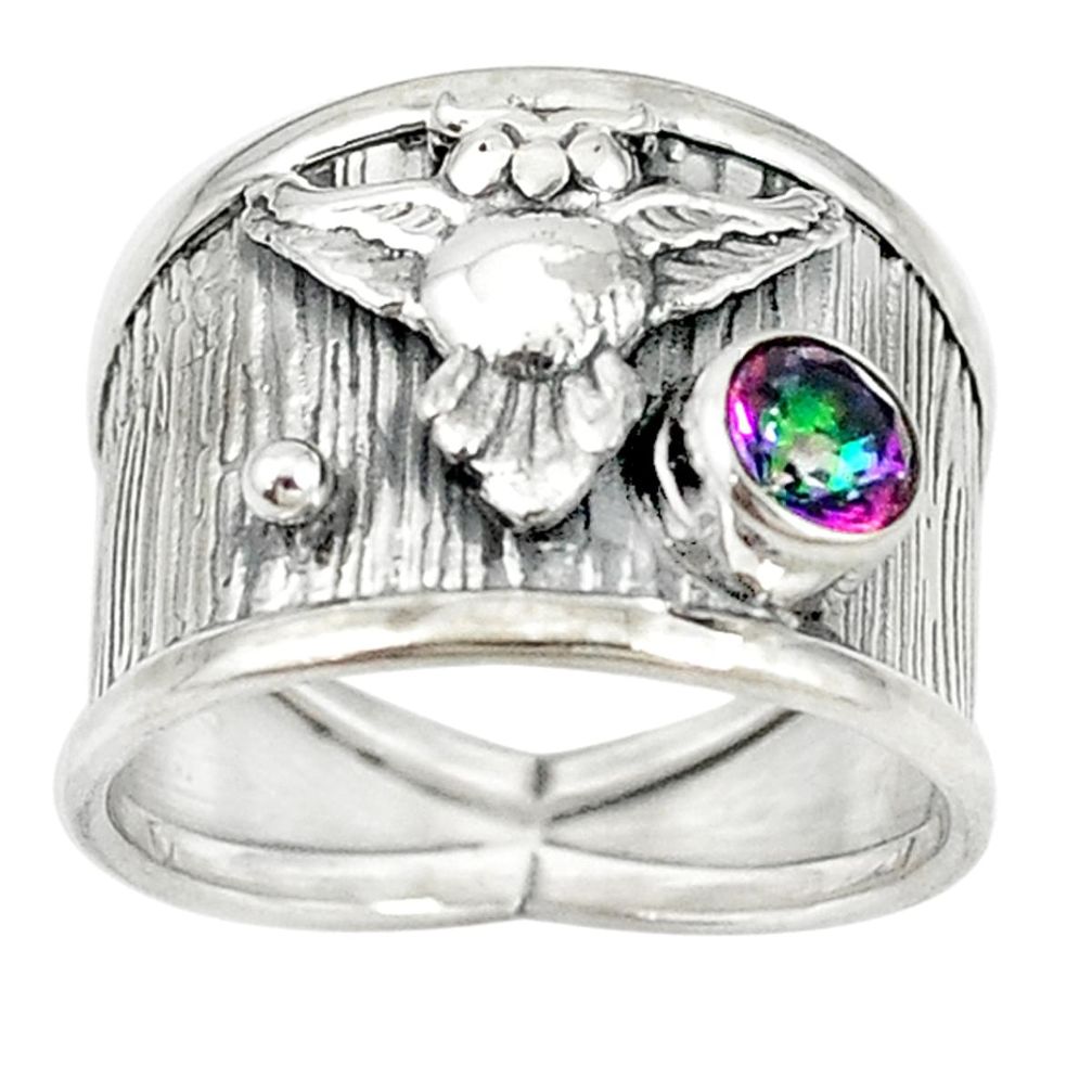 Multi color rainbow topaz 925 sterling silver owl ring jewelry size 8.5 d17113