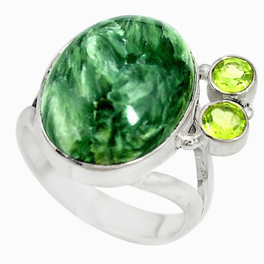 Natural green seraphinite (russian) 925 silver ring jewelry size 8 d17183