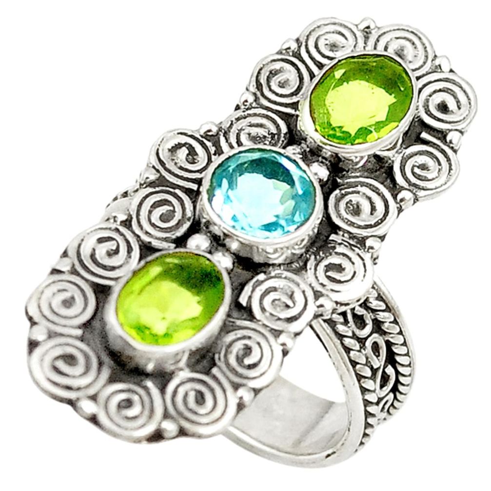 925 sterling silver natural blue topaz green peridot ring size 7 d17199