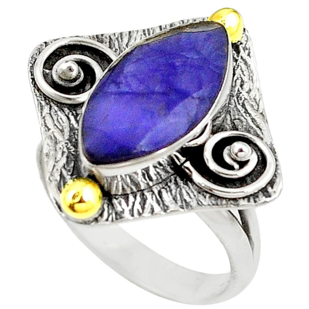 Natural blue sapphire 925 sterling silver 14k gold ring size 7.5 d18329