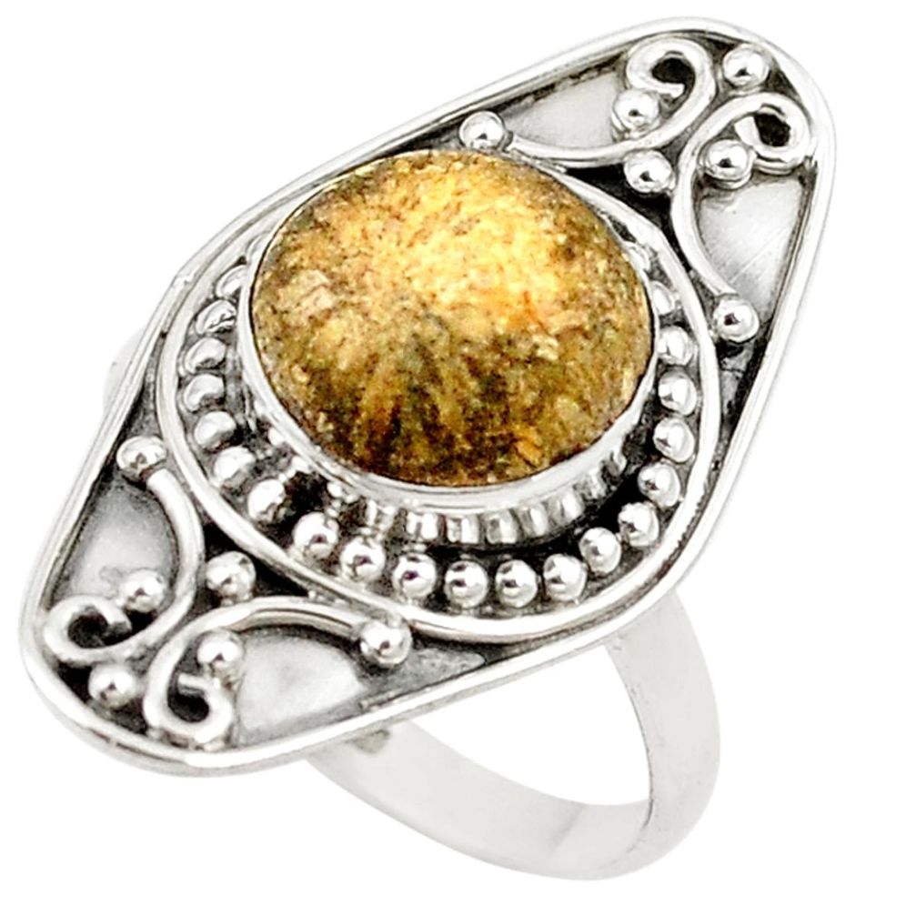 Yellow fossil coral (agatized) petoskey stone 925 silver ring size 8 d18349
