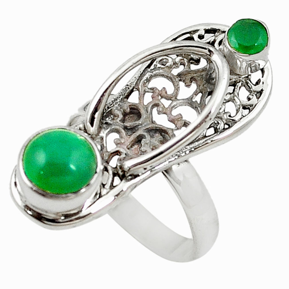 Natural green chalcedony 925 silver sleeper charm ring jewelry size 7 d18358
