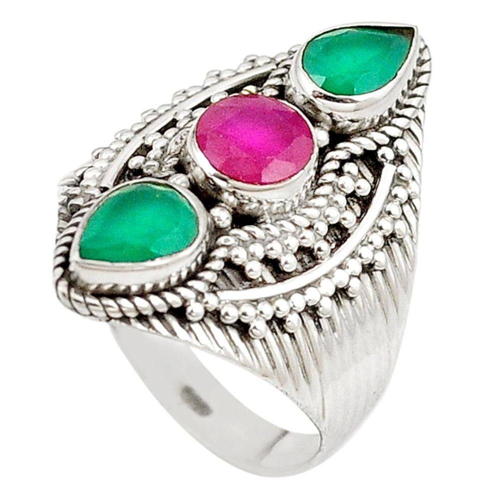 Red ruby green emerald quartz 925 sterling silver ring size 9 d18364