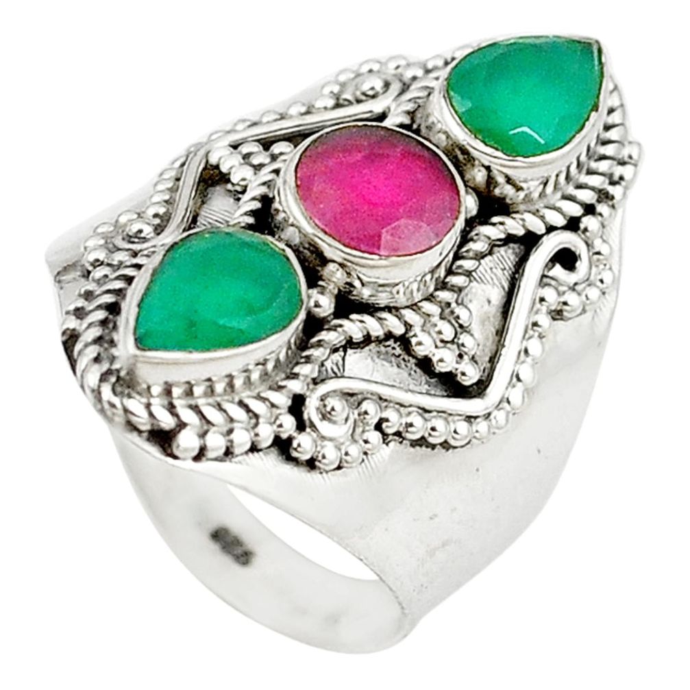 Red ruby green emerald quartz 925 sterling silver ring size 7.5 d18395