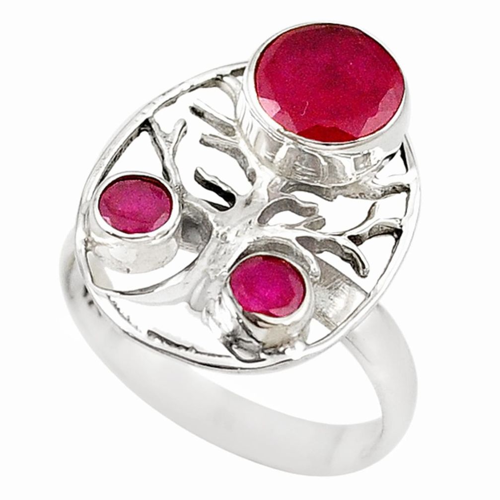 Red ruby quartz 925 sterling silver tree of life ring jewelry size 8 d18412