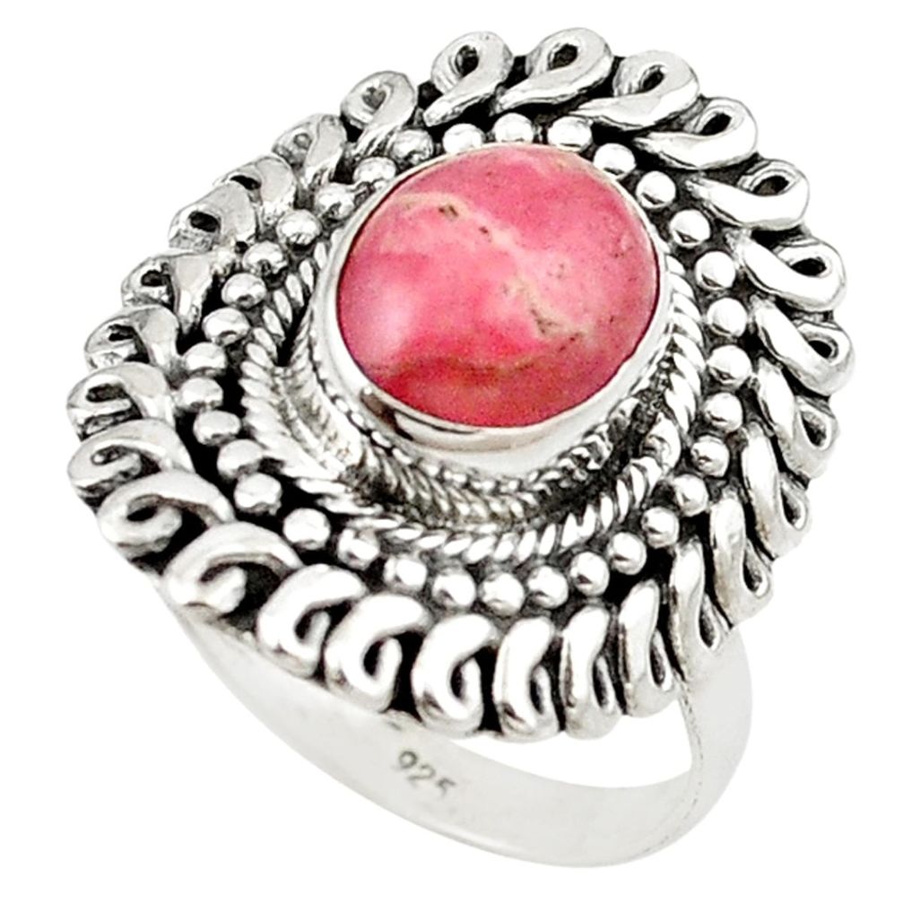Natural pink rhodochrosite inca rose (argentina) 925 silver ring size 7.5 d18451