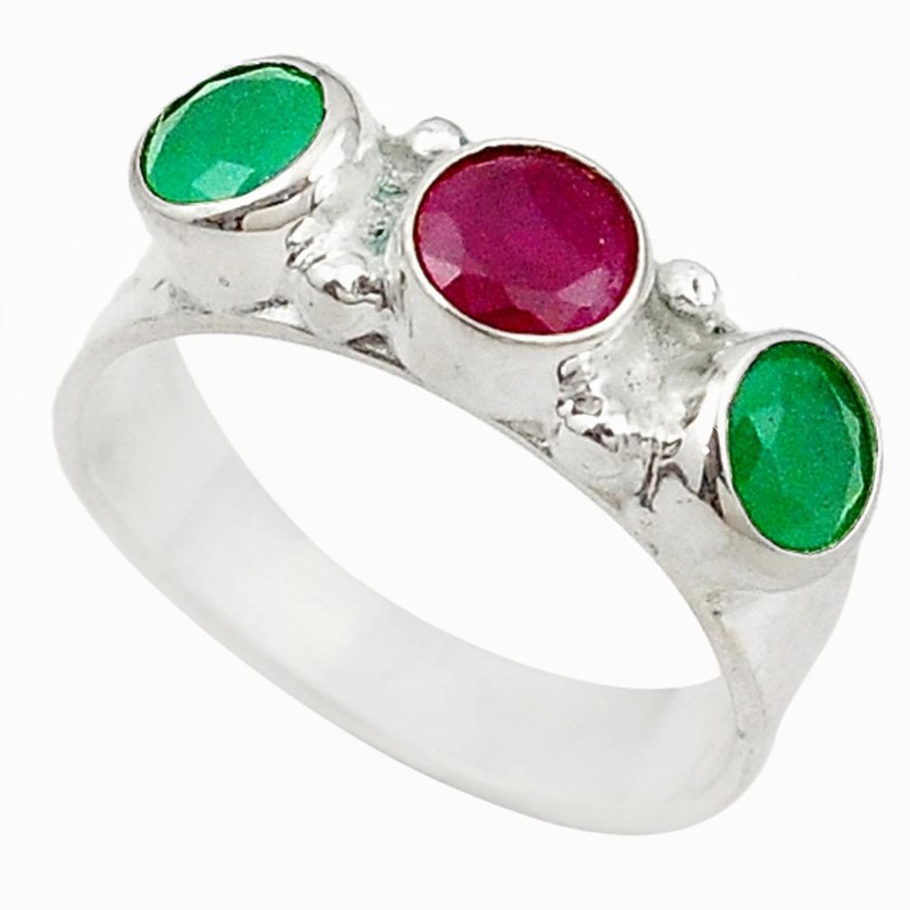 Red ruby green emerald quartz 925 sterling silver ring size 6 d18847
