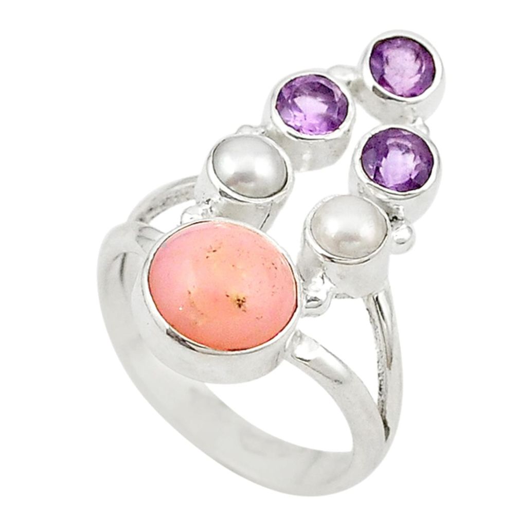 925 sterling silver natural pink opal amethyst pearl ring size 6.5 d18877