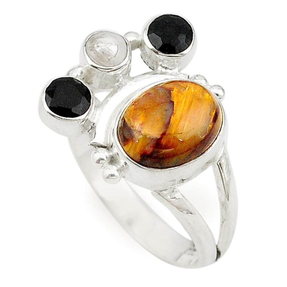 Natural brown tiger's eye onyx 925 sterling silver ring jewelry size 7 d18878