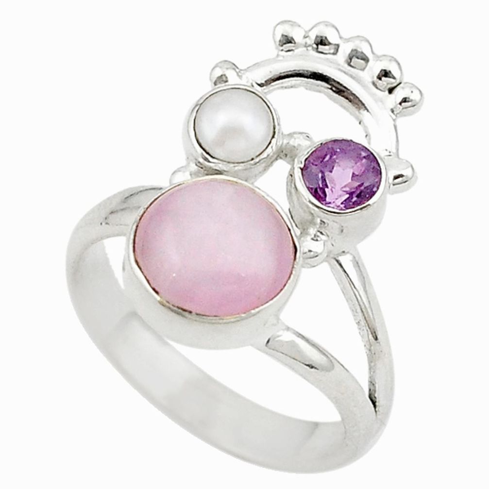 925 sterling silver natural pink kunzite amethyst pearl ring size 5.5 d18880